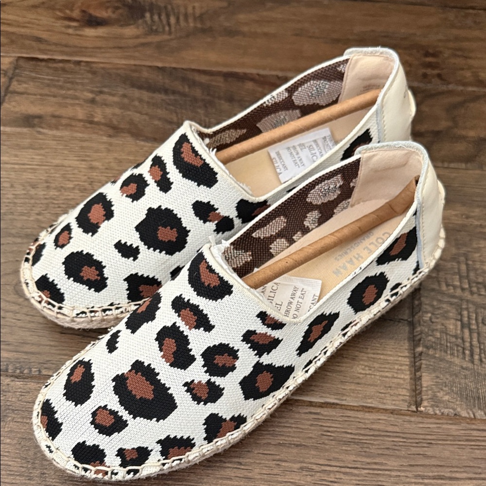 Cole Haan Leopard Print Espadrilles - White/Tan/Black size 6